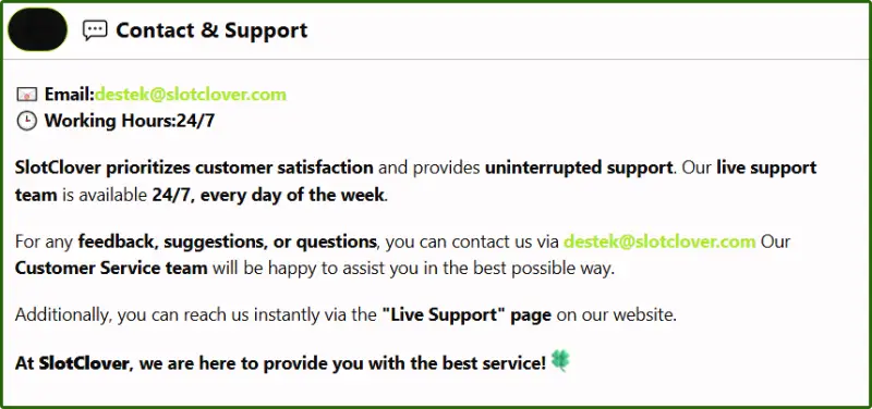 SlotClover Casino Customer Support
